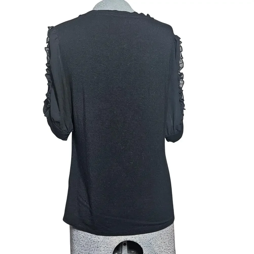 Carmen Black Puff Sleeve Tee Size Medium